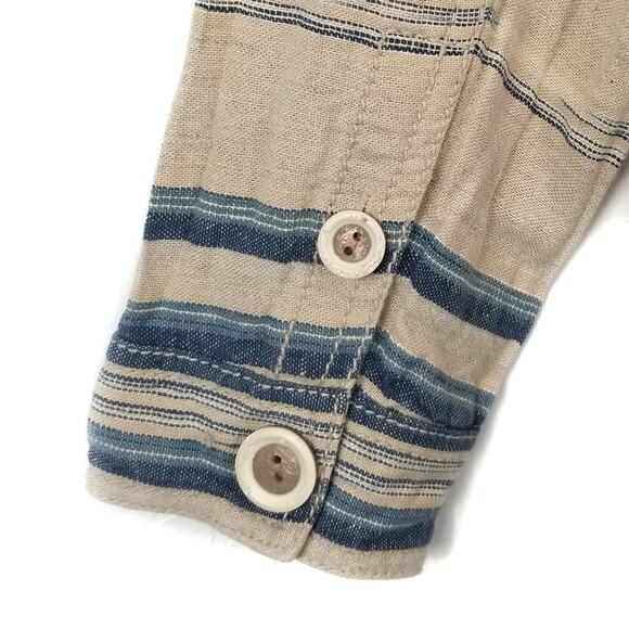 Coldwater Creek Women's Linen Cotton Blue Tan Striped Button Up Jacket Size 8 - Picture 6 of 8